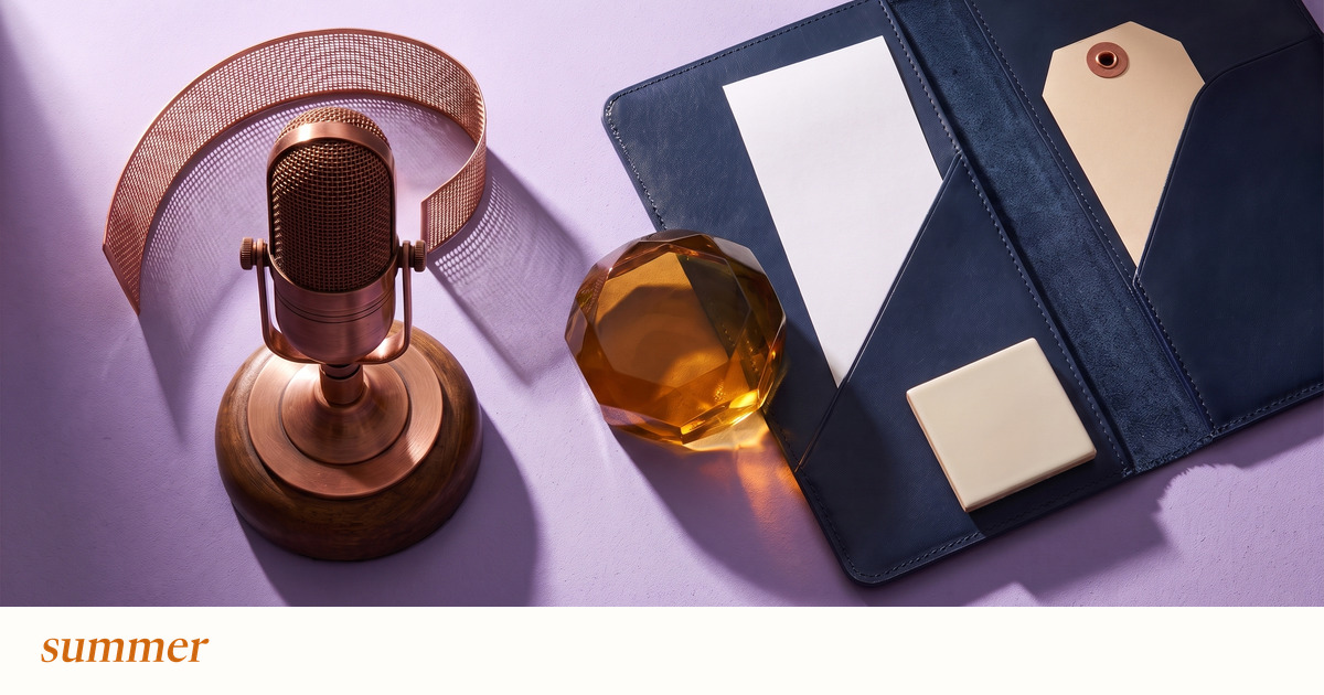 A copper microphone beside an organized case file, contrasting voice interaction with complete support work.