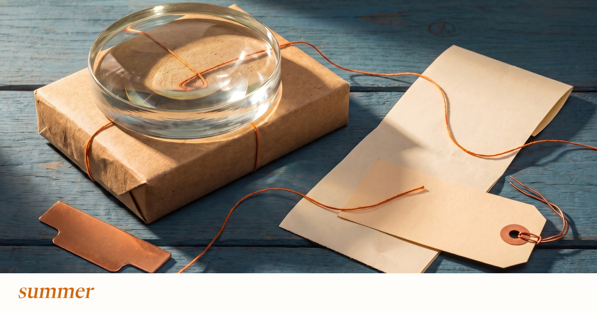 A magnifying lens over a parcel, receipt and carrier tag, illustrating an order-status investigation.