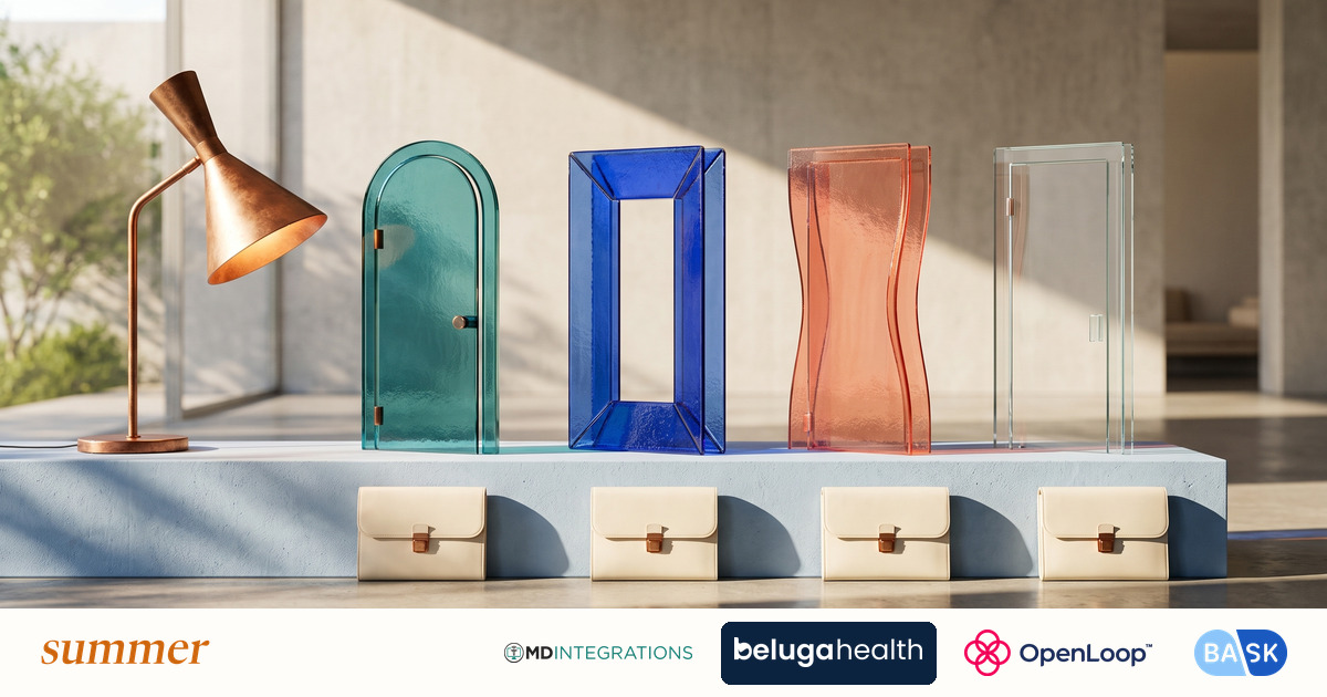 Four glass doorways face identical case folders, with the official MDI, Beluga, OpenLoop and Bask logos.